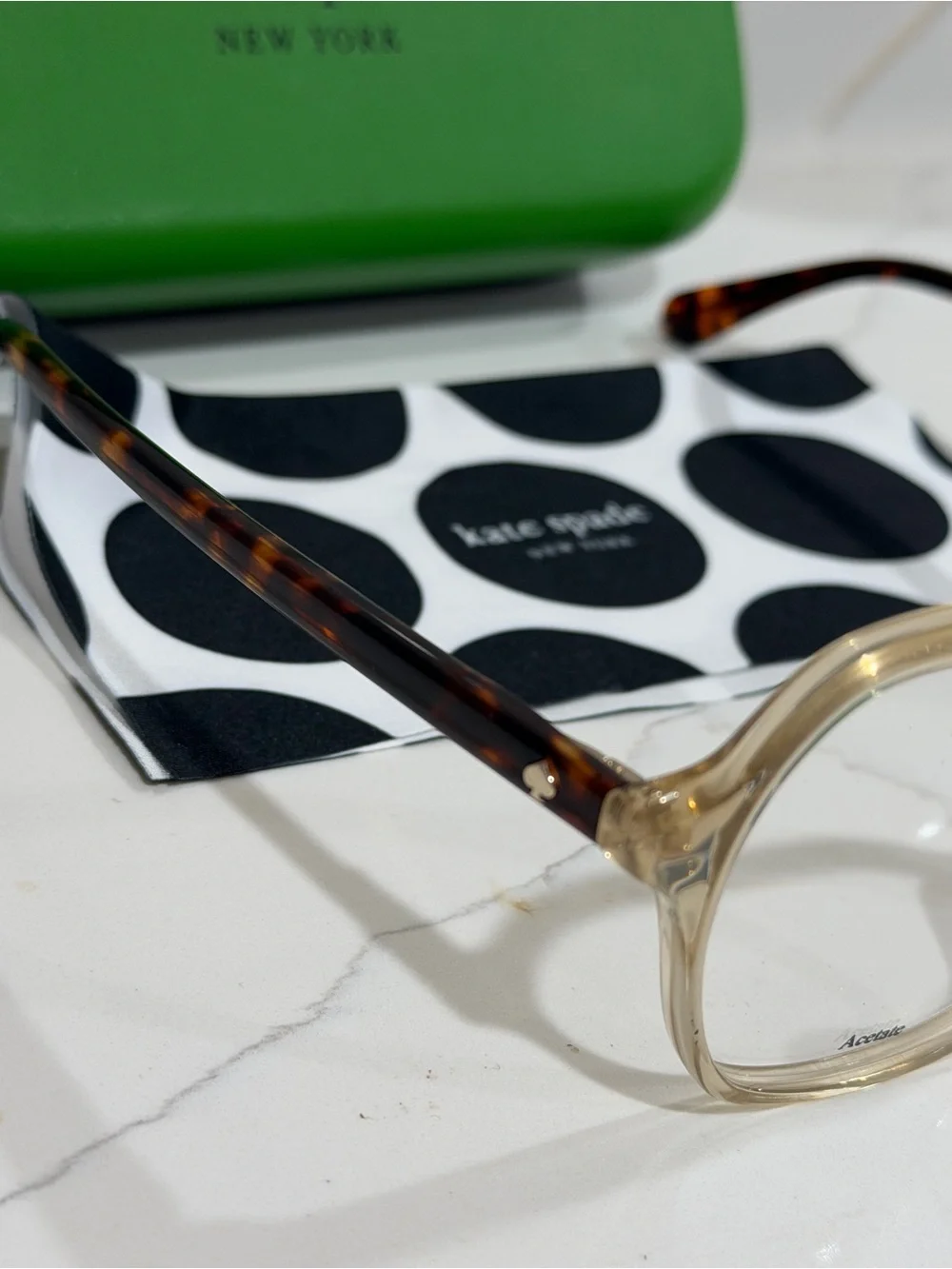 kate spade Kids Clear Front Glasses with Tortoiseshell Arms and Green Case